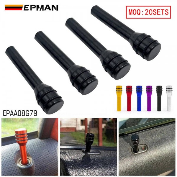 EPMAN Universal Car Door Lock Knob Aluminum Alloy 7mm Shaft Set of 4 Replacement Handle for Sedan SUV Truck Van Interior Door Lock Mechanism EPAA08G79