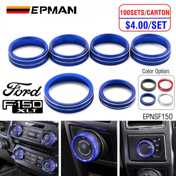 EPMAN 20SETS/CARTON Aluminum Alloy Air Conditioner Audio Volume Tune 4WD Switch Knob Ring Interior Covers Trim for Ford F150 XLT 2016-2020 EPNSF150-20T