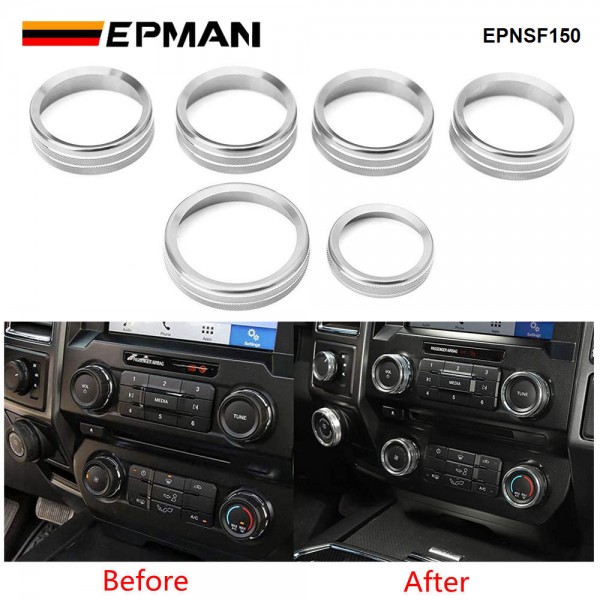 EPMAN 20SETS/CARTON Aluminum Alloy Air Conditioner Audio Volume Tune 4WD Switch Knob Ring Interior Covers Trim for Ford F150 XLT 2016-2020 EPNSF150-20T