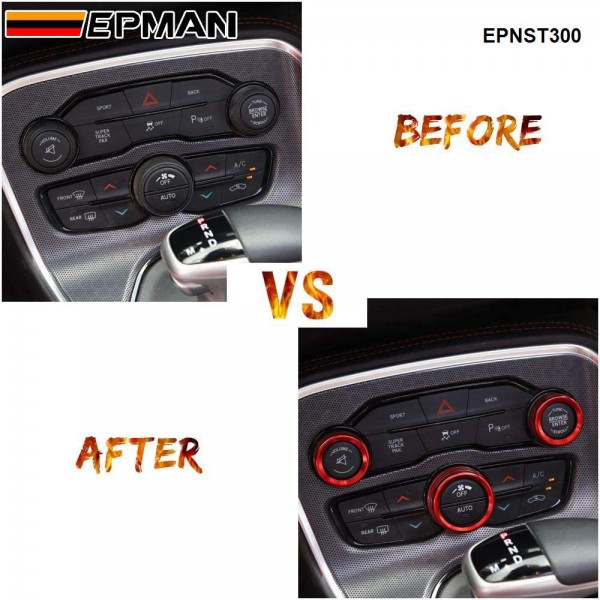 EPMAN 100SETS/CARTON Aluminum Air Conditioner Switch CD Button Knob for Dodge Challenger Charger Chrysler 300 300s 2015-2019, for Ram 2013-2018 EPNST300-100T
