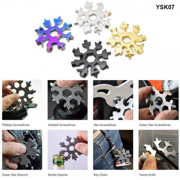 18 In 1 Outdoor Portable Snowflake Multi Pocket Tool Spanner Hex Wrench Keyring 