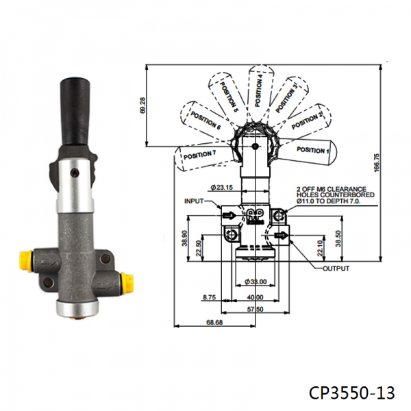 Single Bore - CP3550-13 Lever type brake proportioning valve with 7 settings With Ap Logo CP3550-13