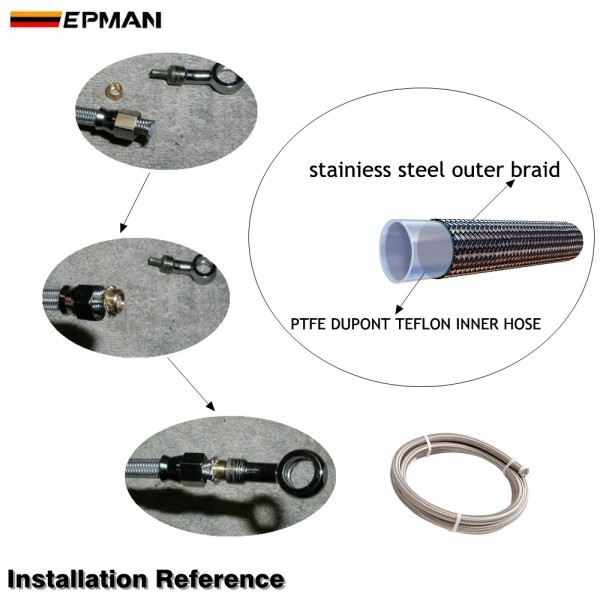 EPMAN -50M Braided Stainless Steel 3AN AN3 AN-3 Te-fl-on Brake Swivel Hose PTFE Hydraulic Brake Fuel Line Hose EP-TFL03