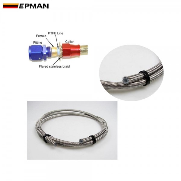 EPMAN -50M Braided Stainless Steel 3AN AN3 AN-3 Te-fl-on Brake Swivel Hose PTEF Hydraulic Brake Fuel Line Hose  EP-TFL03