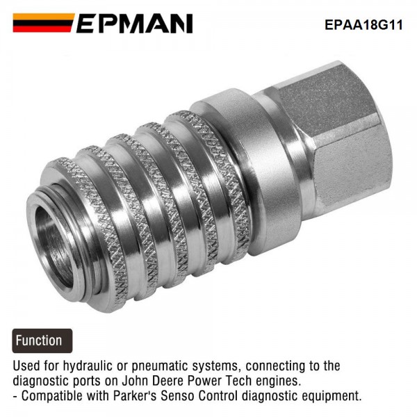EPMAN PD242 Series PD Steel Test Port and Diagnostic Equipment Quick Coupler with Female Pipe Thread, 1/8" Body Size, 1/4"-18 NPTF Thread Size, 2.12" Length EPAA18G11