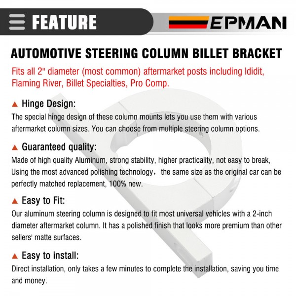EPMAN Aluminum Universal Steering Column Mount Polished Keyed No Drop Mount for Aftermarket Columns Ididit Flaming River EPAA01G177 EPMAN Aluminum Universal Steering Column Mount Polished Keyed No Drop Mount for Aftermarket Columns Ididit Flaming River EPAA01G177