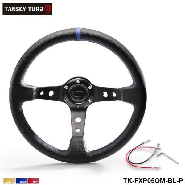 350mm/3inch Deep Dish PVC Sport Racing Steering Wheel + Horn Button 350MM Modified Auto Racing steering wheel TK-FXP05OM-P