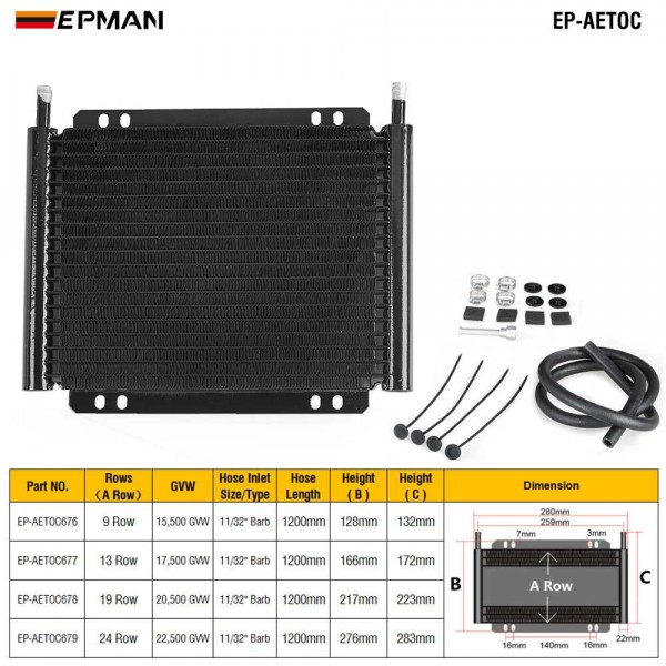EPMAN Car Racing 9 Row 13 Row 19 Row 24 Row Series 8000 Plate & Fin Transmission Cooler Kit EP-AETOC EPMAN Car Racing 9 Row 13 Row 19 Row 24 Row Series 8000 Plate & Fin Transmission Cooler Kit EP-AETOC