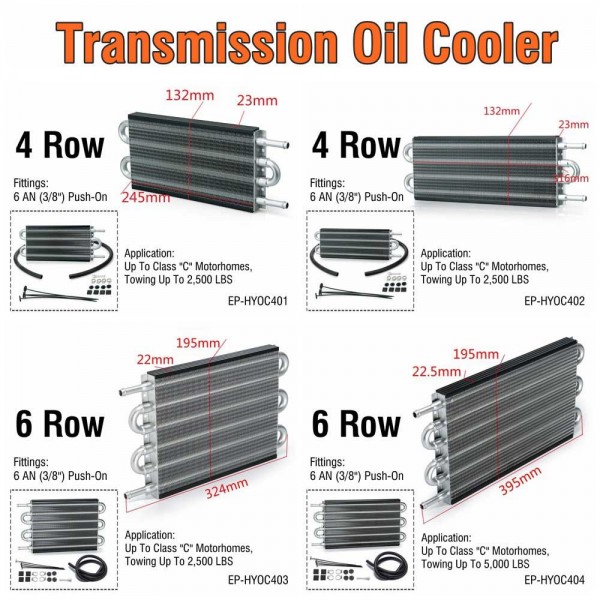 TANSKY 4 Row 6 Row 8 Row 10 Row Black Aluminum Remote Transmission Oil Cooler Auto-Manual Radiator Converter Kit EP-HYOC400