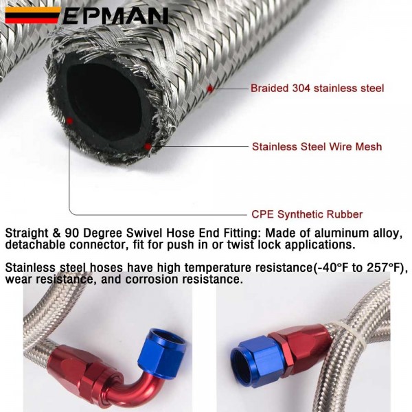 TANSKY AN10 Stainless Steel Braided Line Fuel Hose Kit With Oil Hose Ending Fitting 10AN Straight & 90 degree TANSKY AN10 Stainless Steel Braided Line Fuel Hose Kit With Oil Hose Ending Fitting 10AN Straight & 90 degree