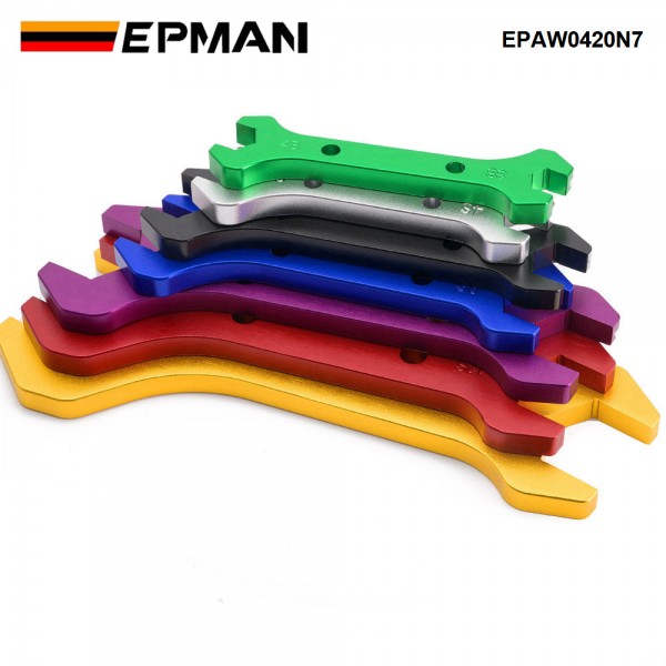 EPMAN 7 Pieces Billet Aluminum Double Ended AN Fitting Socket Wrench Spanner Tool Set Kit Aluminum Wrench Set AN3-AN20 EPAW0420N7