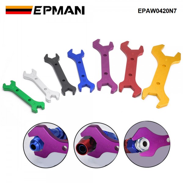 EPMAN 7 Pieces Billet Aluminum Double Ended AN Fitting Socket Wrench Spanner Tool Set Kit Aluminum Wrench Set AN3-AN20 EPAW0420N7