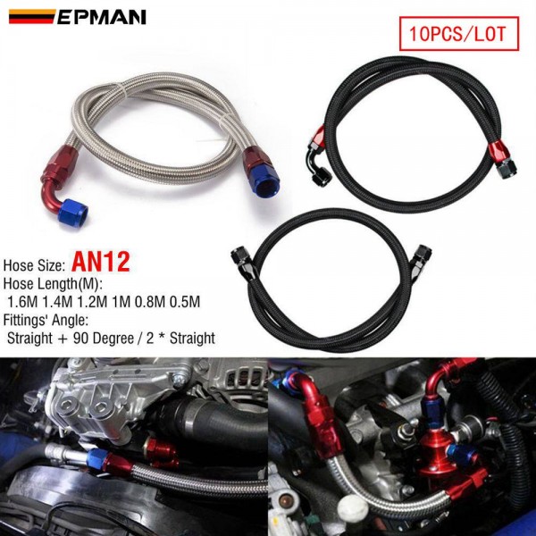 EPMAN 10PCS/LOT 55" 12AN Stainless Steel Braided Oil/Fuel Line w/ Fitting Hose End Adapter EPMAN 10PCS/LOT 55" 12AN Stainless Steel Braided Oil/Fuel Line w/ Fitting Hose End Adapter