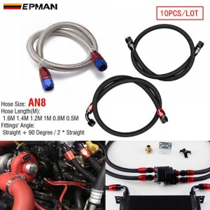 EPMAN 10PCS/LOT 55" 8AN Stainless Steel Braided Oil/Fuel Line w/ Fitting Hose End Adapter 
