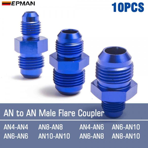 TANSKY 10PCS/LOT 4AN 6NA 8AN 10AN Male to AN4 AN6 AN8 AN10 Male Flare Coupler Union Straight Fuel Hose Adapter Fitting Blue