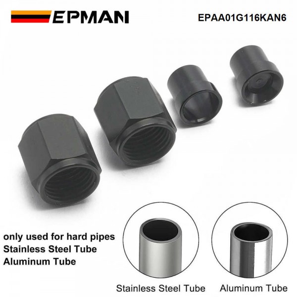 EPMAN Aluminum 6 AN Female To 3/8" OD Tubing Hardline Tube Nut and Sleeve EPAA01G116KAN6