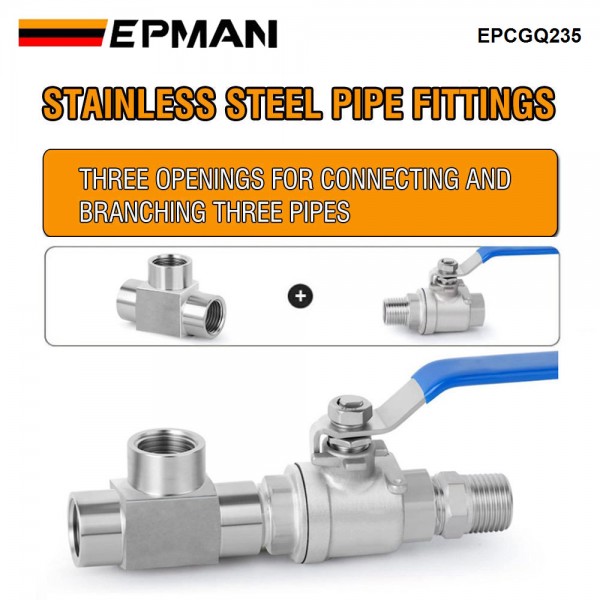 EPMAN 1/8 NPT Female Pipe T Tee Fitting 3 Way SS304 Fitting For Fluid Transfer, Vacuum Line, Fuel Pump, Oil Cooler etc. EPCGQ235