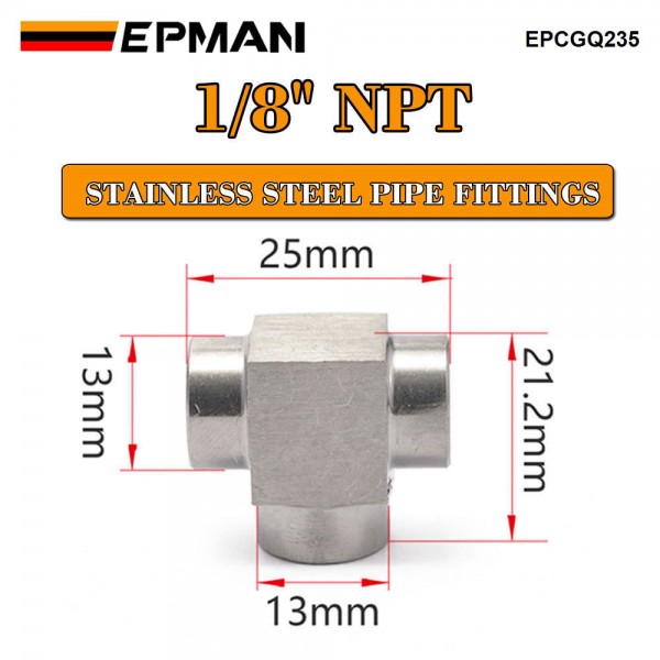 EPMAN 1/8 NPT Female Pipe T Tee Fitting 3 Way SS304 Fitting For Fluid Transfer, Vacuum Line, Fuel Pump, Oil Cooler etc. EPCGQ235