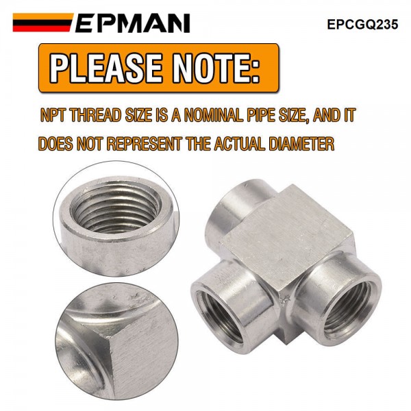 EPMAN 1/8 NPT Female Pipe T Tee Fitting 3 Way SS304 Fitting For Fluid Transfer, Vacuum Line, Fuel Pump, Oil Cooler etc. EPCGQ235