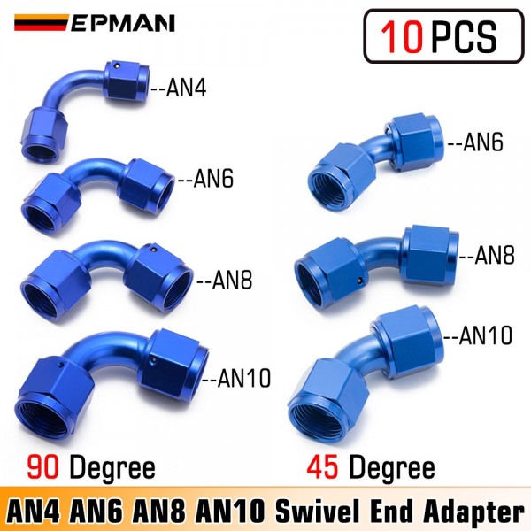 EPMAN 10PCS AN4 AN6 AN8 AN10 90 Degree 45 Degree Swivel Female To Female Flare Union Adapter Fitting Oil Fuel EPMAN 10PCS AN4 AN6 AN8 AN10 90 Degree 45 Degree Swivel Female To Female Flare Union Adapter Fitting Oil Fuel