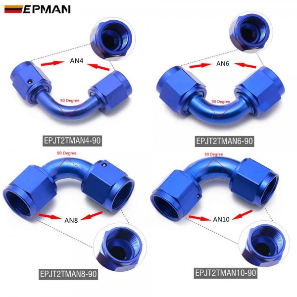 EPMAN 10PCS AN4 AN6 AN8 AN10 90 Degree Swivel Female To Female Flare Union Adapter Fitting Oil Fuel