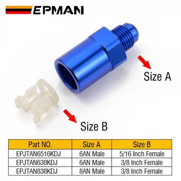 EPMAN Aluminum AN to Female Quick Connect 6AN Or 8AN Male to 3/8" Or 5/16" Quick-Disconnect Female Push-On Fitting Connector Adapter EPJTAN-KDJ EPMAN Aluminum AN to Female Quick Connect 6AN Or 8AN Male to 3/8" Or 5/16" Quick-Disconnect Female Push-On Fitting Connector Adapter EPJTAN-KDJ