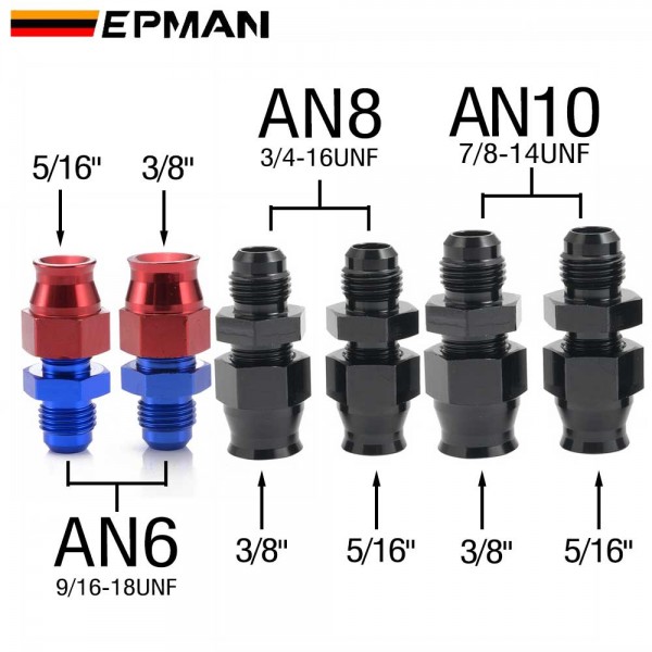 EPMAN 10PCS/LOT AN6 AN8 AN10 Male To 3/8" 5/16" Tube Hardline Fuel Line Fitting Adapter Tubing Compression