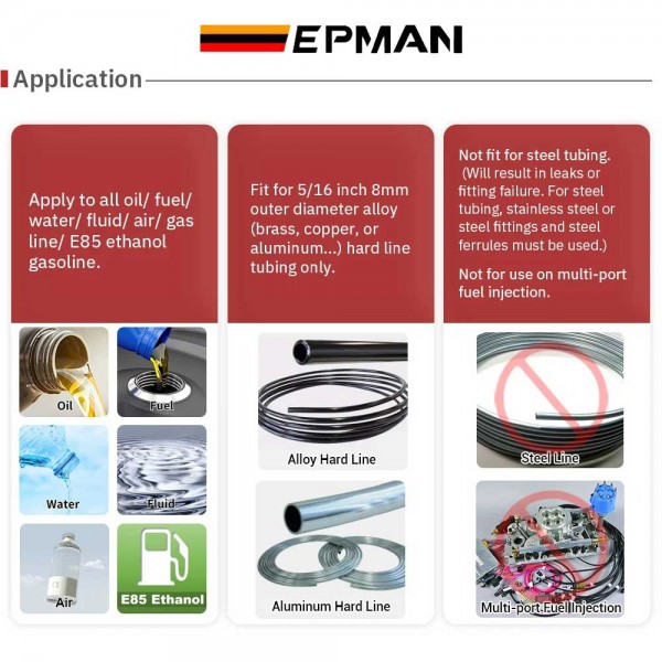 EPMAN 10PCS/LOT AN6 AN8 AN10 Male To 3/8" 5/16" Tube Hardline Fuel Line Fitting Adapter Tubing Compression