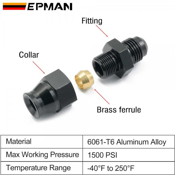 EPMAN 10PCS/LOT AN6 AN8 AN10 Male To 3/8" 5/16" Tube Hardline Fuel Line Fitting Adapter Tubing Compression