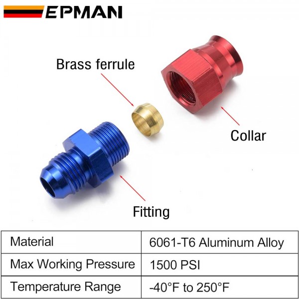 EPMAN 10PCS/LOT AN6 AN8 AN10 Male To 3/8" 5/16" Tube Hardline Fuel Line Fitting Adapter Tubing Compression