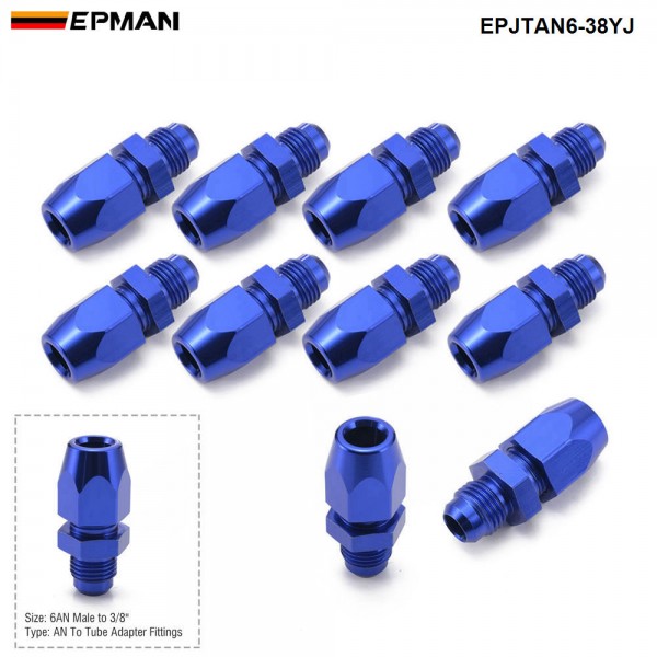 EPMAN 10PCS 6AN Male To 3/8" Tube Hardline Fuel Line Fitting Adapter Tubing Compression EPJTAN6-38YJ