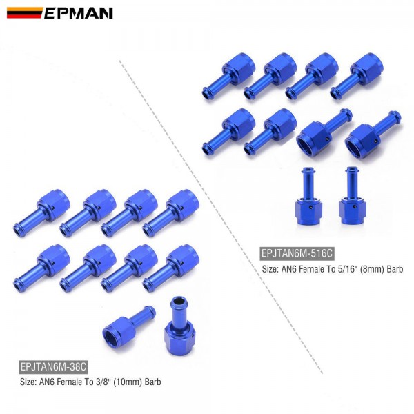 EPMAN 10PCS Straight AN6 Female 6-AN To 5/16" (8mm) Swivel Barb Fitting Hose Push On Blue EPJTAN6M-516C