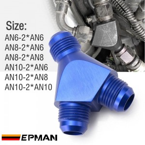 EPMAN Universal 3-Way Y-Block Fitting Adapter AN6/AN8/AN10 Male To 2X AN6/AN8/AN10 Male Blue EPJTAN6T26