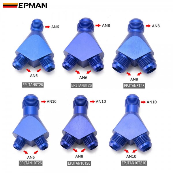EPMAN Universal 3-Way Y-Block Fitting Adapter AN6/AN8/AN10 Male To 2X AN6/AN8/AN10 Male Blue EPMAN Universal 3-Way Y-Block Fitting Adapter AN6/AN8/AN10 Male To 2X AN6/AN8/AN10 Male Blue
