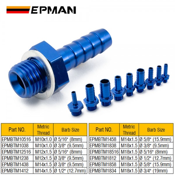 EPMAN 10PCS M10x1.0 M12x1.5 M14x1.5 M18x1.5 To 5/16" 3/8" 1/2" 5/8" 3/4" Metric To Barb Push On Hose Fitting Adapter EPMAN 10PCS M10x1.0 M12x1.5 M14x1.5 M18x1.5 To 5/16" 3/8" 1/2" 5/8" 3/4" Metric To Barb Push On Hose Fitting Adapter