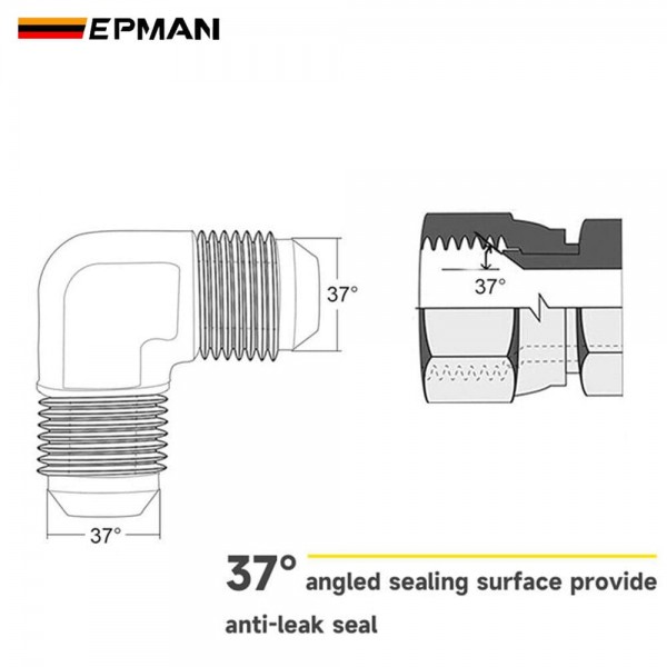 EPMAN 90 Degree AN3 AN4 AN6 AN8 AN10 AN12 Male to Male Flare Union Adapter CNC 6061-T6 Aluminum Fuel Oil Line Fitting for Motorsport TKAASLAN