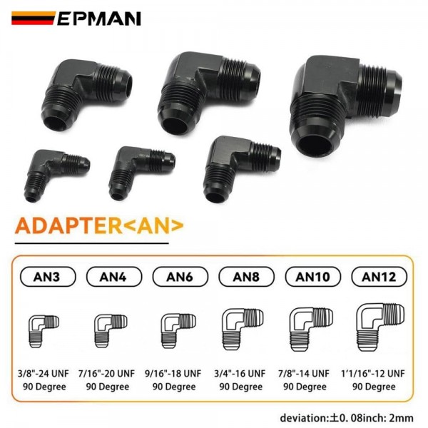 EPMAN 90 Degree AN3 AN4 AN6 AN8 AN10 AN12 Male to Male Flare Union Adapter CNC 6061-T6 Aluminum Fuel Oil Line Fitting for Motorsport TKAASLAN