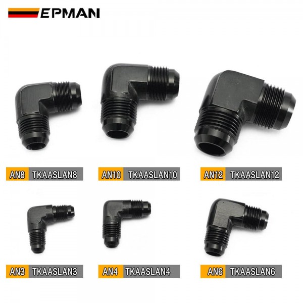 EPMAN 90 Degree AN3 AN4 AN6 AN8 AN10 AN12 Male to Male Flare Union Adapter CNC 6061-T6 Aluminum Fuel Oil Line Fitting for Motorsport TKAASLAN