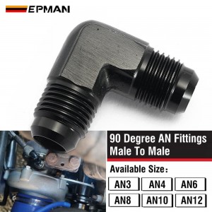 EPMAN 90 Degree AN3 AN4 AN6 AN8 AN10 AN12 Male to Male Flare Union Adapter CNC 6061-T6 Aluminum Fuel Oil Line Fitting for Motorsport TKAASLAN