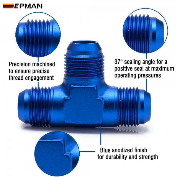 EPMAN AN3 AN4 AN6 AN8 AN10 AN12 Aluminum Flare Tee Fitting Junction Coupler Adapter Fit Oil / Turbo Fuel Line / Rail Pump Injector Fitting