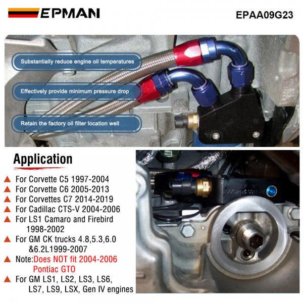 EPMAN Engine Oil Cooler Adapter Kit Suitable for GM LS LS1 LS2 LS3 LS6 LS7 LS9 2005-2019 Corvette EPAA09G23 EPMAN Engine Oil Cooler Adapter Kit Suitable for GM LS LS1 LS2 LS3 LS6 LS7 LS9 2005-2019 Corvette EPAA09G23