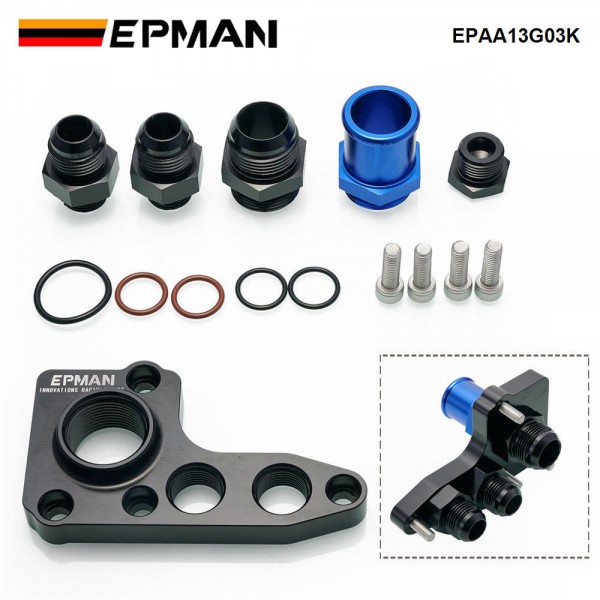 EPMAN Billet Aluminum Oil Filter Adapter For Ford Modular 4.6L/5.4L Engine Oil Filter Relocation Adapter + 12AN Oil Fittings EPAA13G03K