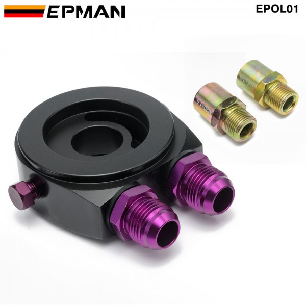 EPMAN Oil Filter Cooler Aluminum Sandwich AN10/ AN8 Fittings 1/8 NPT Plug Re Locator Plate With M20X1.5 & 3/4 x 16 UNF Adapters EPOL01