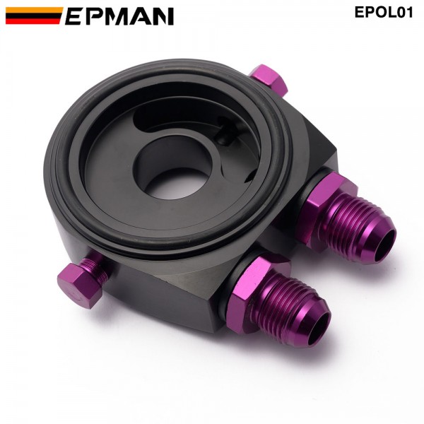 EPMAN Oil Filter Cooler Aluminum Sandwich AN10/ AN8 Fittings 1/8 NPT Plug Re Locator Plate With M20X1.5 & 3/4 x 16 UNF Adapters EPOL01