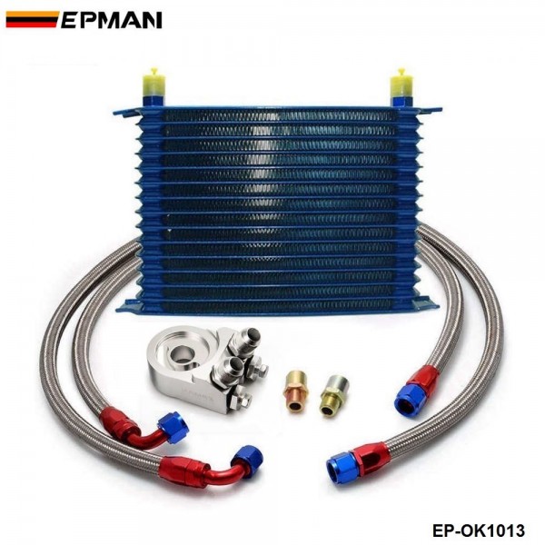 15 ROW AN-10AN UNIVERSAL ENGINE OIL COOLER KIT + ALUMINUM HOSE END KIT TK-OK1013