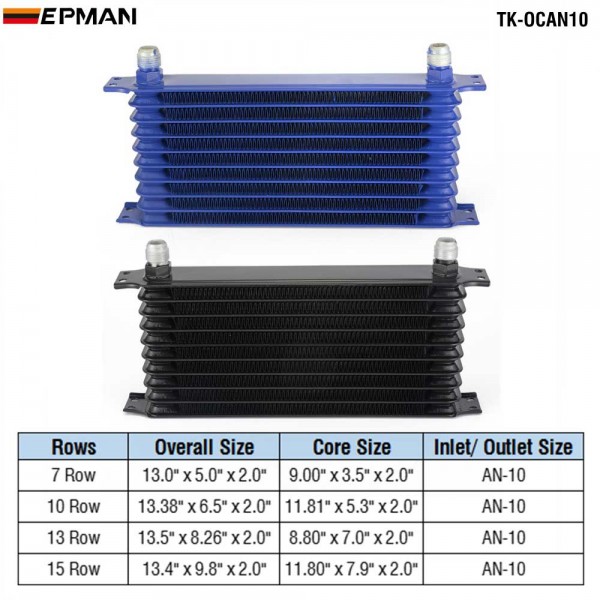 TANSKY Racing Aluminum 7 Row Oil Cooler 10 Row Transmission 13 Row Tank Core 15 Row Engine Oil Cooler -10AN Fitting TK-OCAN10 TANSKY Racing Aluminum 7 Row Oil Cooler 10 Row Transmission 13 Row Tank Core 15 Row Engine Oil Cooler -10AN Fitting TK-OCAN10