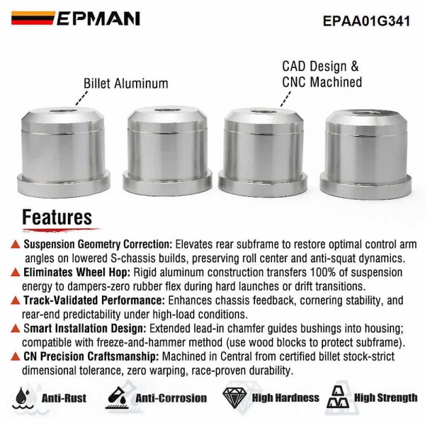 EPMAN Sports Rear Subframe Bushings Bush Kit OE Replace Solid Aluminum For Nissan 89-98 240SX S13 S14 Chassis Parts EPAA01G341