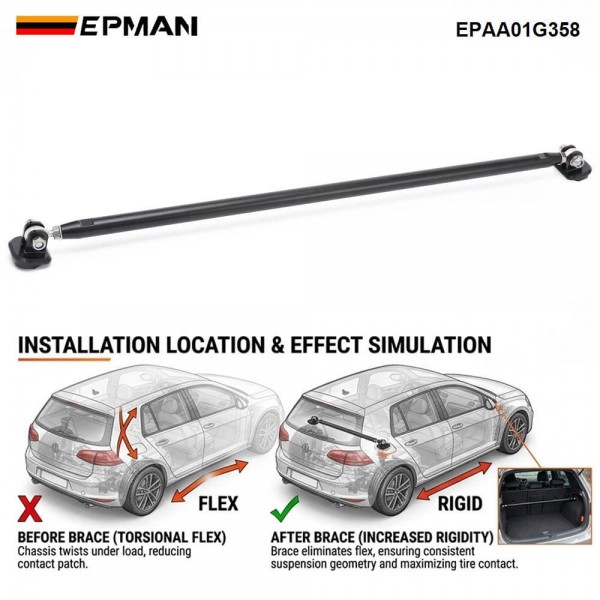 EPMAN Aluminum Adjustable Rear Strut Chassis Brace for VW MK7 Golf GTI R Audi A3 8V S3 RS3 EPAA01G358