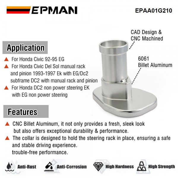 EPMAN K Series Billet Collar Rack and Pinion Steering Rack For Civic EK EG DC2 Del Sol EPAA01G210 EPMAN K Series Billet Collar Rack and Pinion Steering Rack For Civic EK EG DC2 Del Sol EPAA01G210