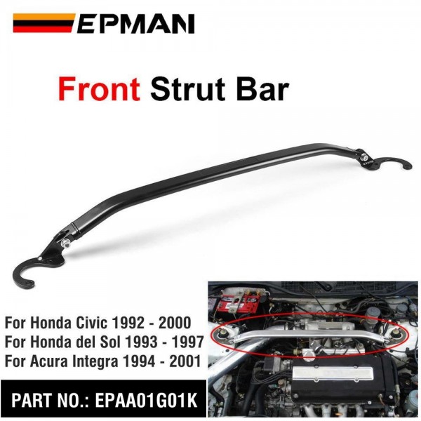 EPMAN Front Upper Strut Brace Tie Bar Kit For Honda Civic 92-00 EG EK/93-97 Del Sol/94-01 Integra DC2 Front Strut Bar EPAA01G01 